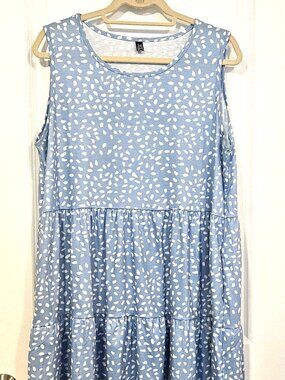 NCLOOK Fashion Blue White Tiered Sleeveless Dress XL Casual Summer Midi